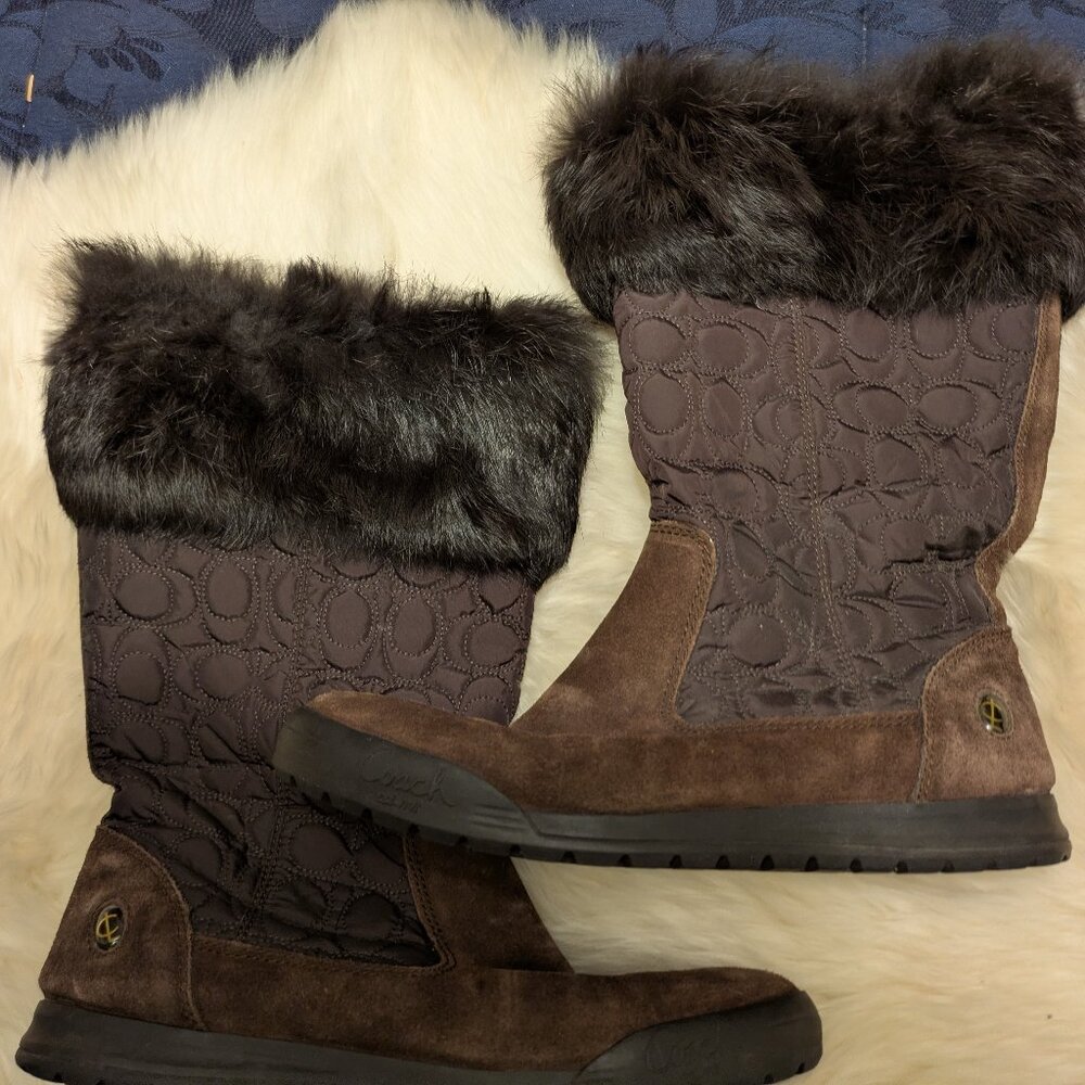 Brown Coach Suede Quilted Talon Boot